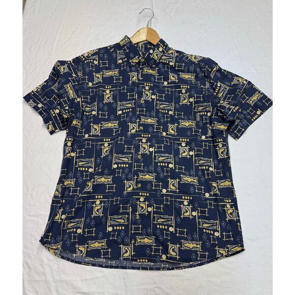 Woolrige Other - Woolrich Shirt Mens large Blue Fishing All Over Print short sleeve
